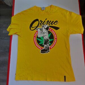 Orisue T-shirt men's size M yellow with graphic design short sleeve